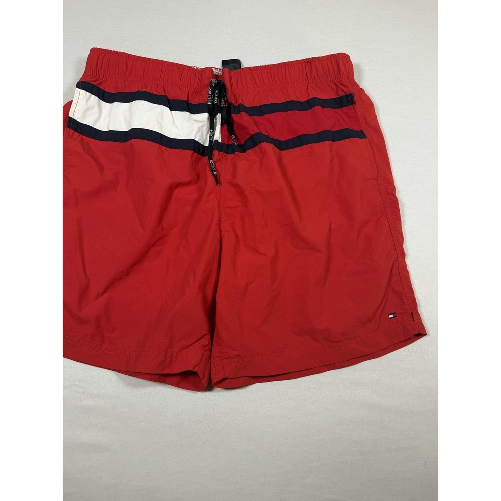 Tommy Hilfiger Shorts Mens 2XL Red Striped Swim Trunks Lined Drawstring Logo